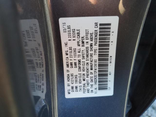 1HGCR2E72FA138180 - 2015 HONDA ACCORD EX GRAY photo 12