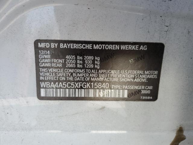 WBA4A5C5XFGK15840 - 2015 BMW 428 I GRAN COUPE WHITE photo 12