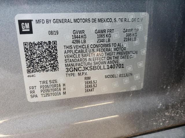 3GNCJKSB0LL140701 - 2020 CHEVROLET TRAX LS GRAY photo 12