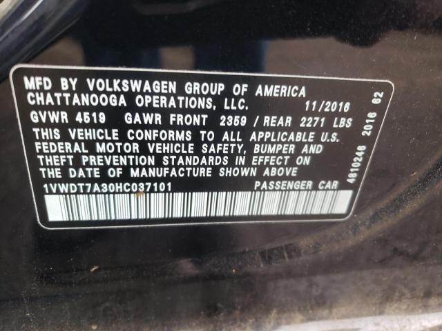 1VWDT7A30HC037101 - 2017 VOLKSWAGEN PASSAT R-LINE შავი ფოტო 12
