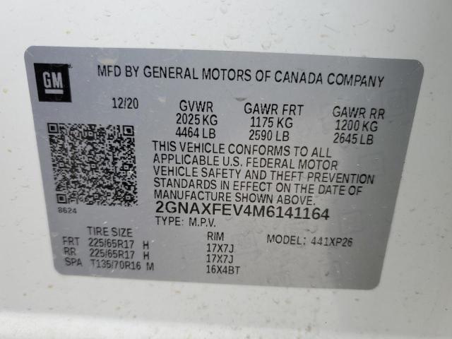 2GNAXFEV4M6141164 - 2021 CHEVROLET EQUINOX WHITE photo 12