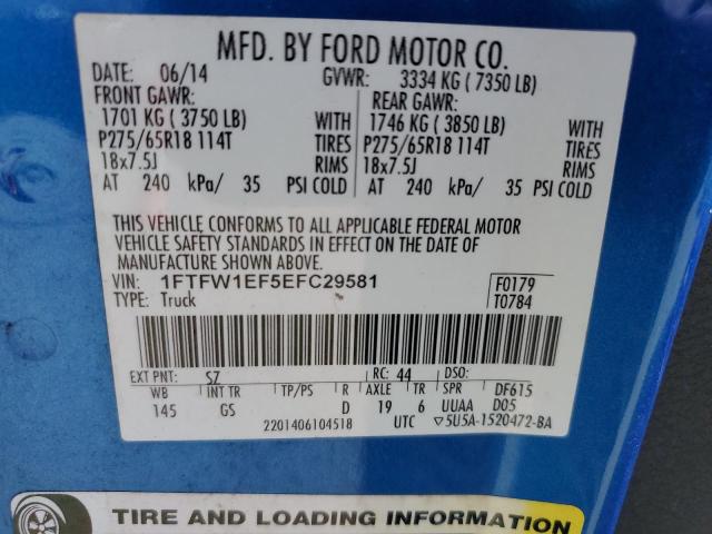 1FTFW1EF5EFC29581 - 2014 FORD F150 SUPERCREW BLUE photo 12