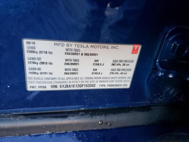5YJSA1E12GF153343 - 2016 TESLA MODEL S Mavi foto 12