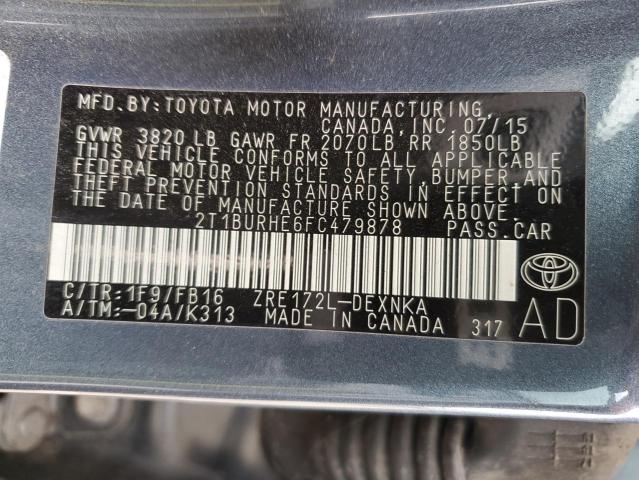 2T1BURHE6FC479878 - 2015 TOYOTA COROLLA L GRAY photo 13