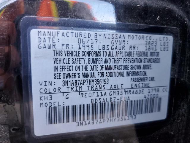 3N1AB7AP7HY356193 - 2017 NISSAN SENTRA S BLACK photo 12