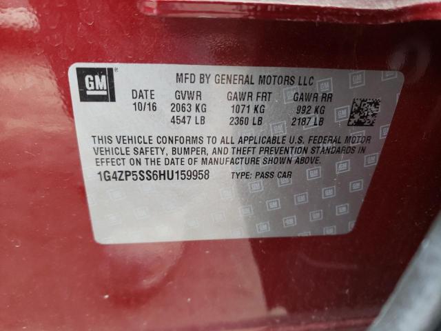 1G4ZP5SS6HU159958 - 2017 BUICK LACROSSE ESSENCE BURGUNDY photo 12