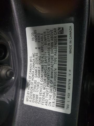 2HGFC2F87LH560674 - 2020 HONDA CIVIC SPORT 灰色 照片 12
