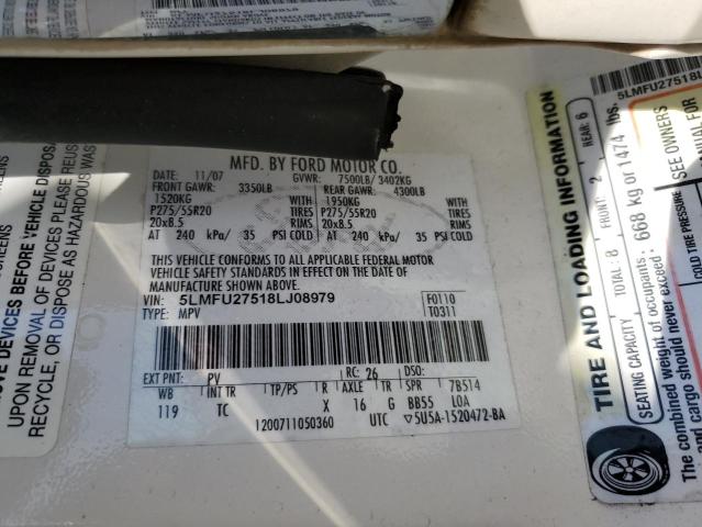 5LMFU27518LJ08979 - 2008 LINCOLN NAVIGATOR 白色 照片 13