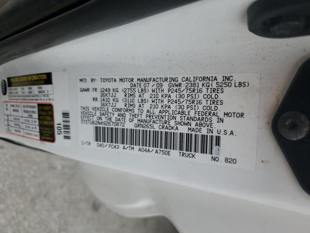 5TETU62N49Z670872 - 2009 TOYOTA TACOMA PRERUNNER ACCESS CAB WHITE photo 12