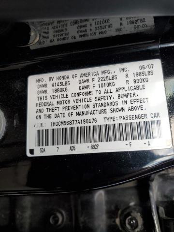 1HGCM56877A190476 - 2007 HONDA ACCORD EX BLACK photo 12