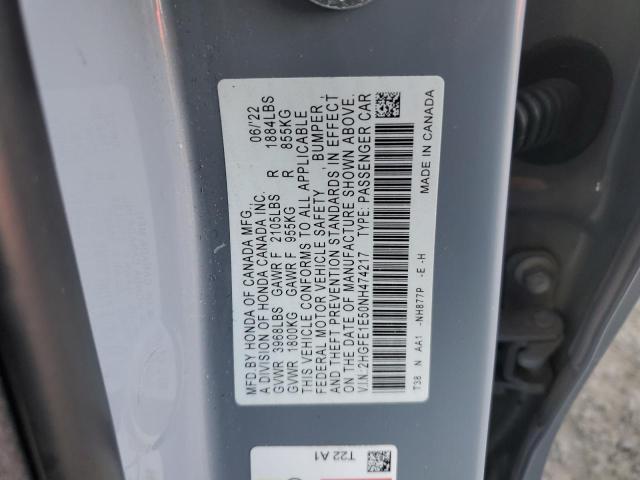 2HGFE1E50NH474217 - 2022 HONDA CIVIC SI GRAY photo 12