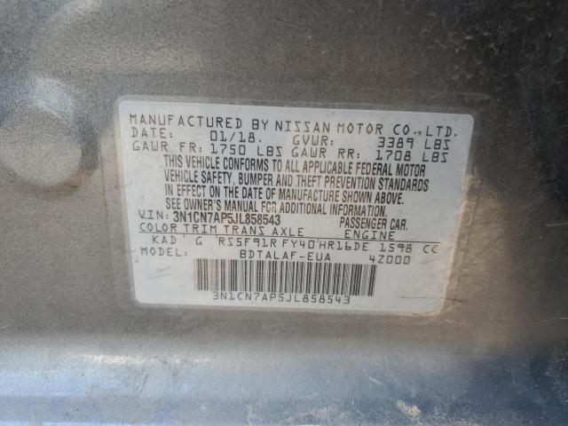 3N1CN7AP5JL858543 - 2018 NISSAN VERSA S GRAY photo 13