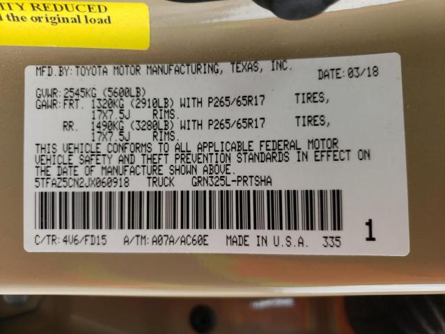 5TFAZ5CN2JX060918 - 2018 TOYOTA TACOMA DOUBLE CAB 棕色 照片 12