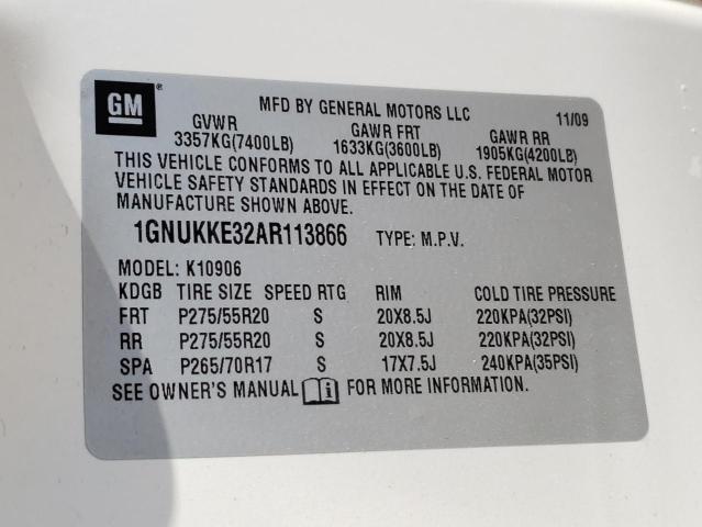 1GNUKKE32AR113866 - 2010 CHEVROLET SUBURBAN K1500 LTZ WHITE photo 13