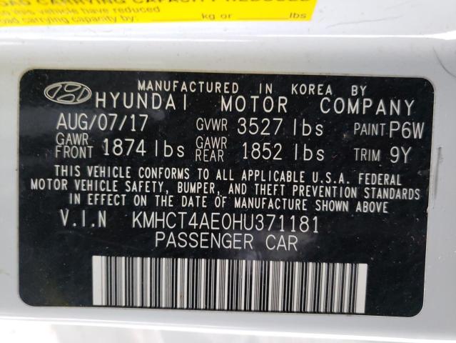 KMHCT4AE0HU371181 - 2017 HYUNDAI ACCENT SE WHITE photo 12