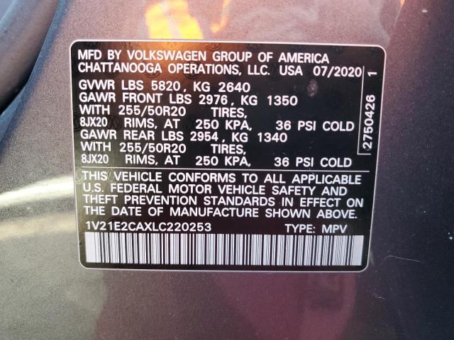 1V21E2CAXLC220253 - 2020 VOLKSWAGEN ATLAS CROS SE GRAY photo 13