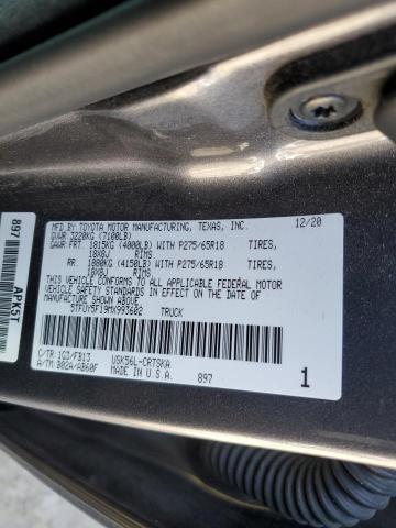 5TFUY5F19MX993602 - 2021 TOYOTA TUNDRA DOUBLE CAB SR/SR5 GRAY photo 12