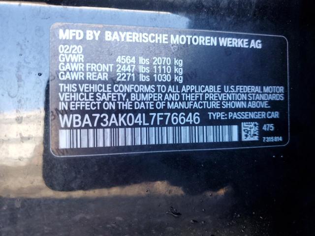 WBA73AK04L7F76646 - 2020 BMW 228XI BLACK photo 12