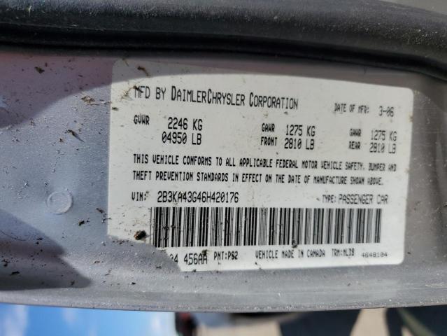 2B3KA43G46H420176 - 2006 DODGE CHARGER SE SILVER photo 12