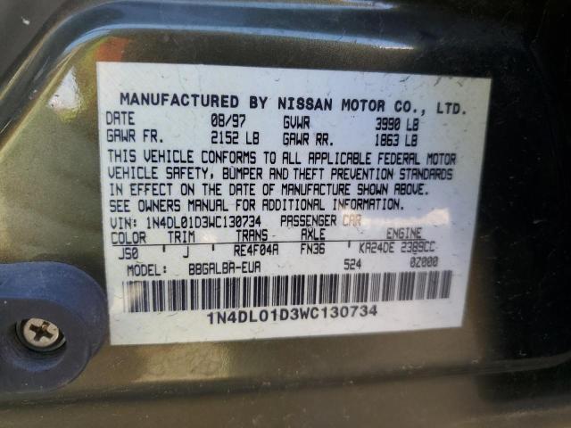 1N4DL01D3WC130734 - 1998 NISSAN ALTIMA XE GREEN photo 12