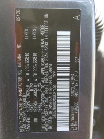 5TDGZRAHXMS034138 - 2021 TOYOTA HIGHLANDER XLE GRAY photo 13