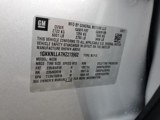 1GKKNLLA7HZ273562 - 2017 GMC ACADIA SLE SILVER photo 12