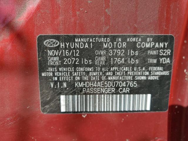 KMHDH4AE5DU704765 - 2013 HYUNDAI ELANTRA GLS RED photo 12