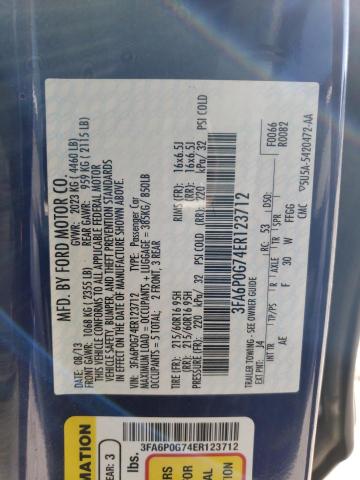 3FA6P0G74ER123712 - 2014 FORD FUSION S BLUE photo 12