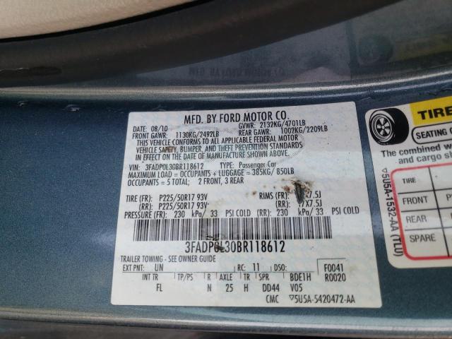 3FADP0L30BR118612 - 2011 FORD FUSION HYBRID TEAL photo 12