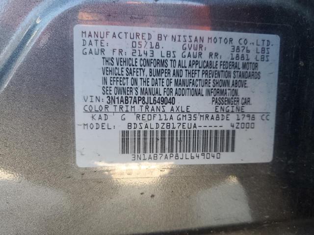 3N1AB7AP8JL649040 - 2018 NISSAN SENTRA S GRAY photo 13