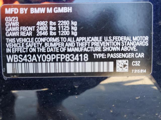 WBS43AY09PFP83418 - 2023 BMW M3 COMPETITION BLUE photo 12