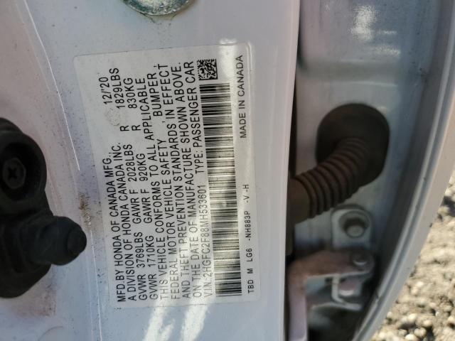 2HGFC2F88MH533601 - 2021 HONDA CIVIC SPORT 白色 照片 12