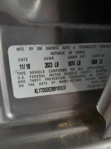 KL1TD5DE2BB168838 - 2011 CHEVROLET AVEO LS Gümüş foto 12
