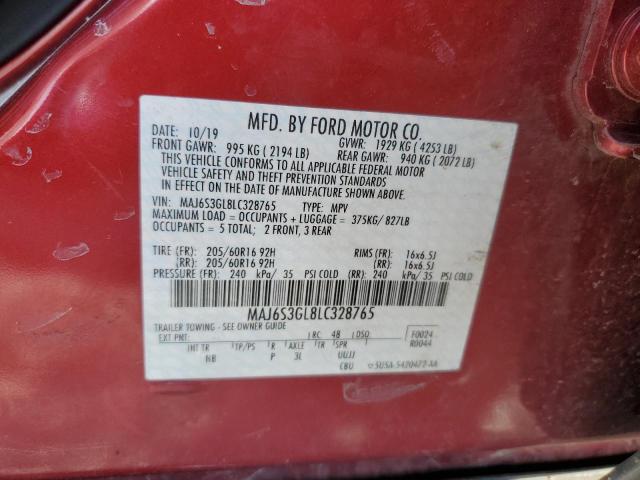 MAJ6S3GL8LC328765 - 2020 FORD ECOSPORT SE RED photo 12