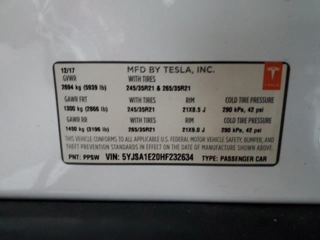 5YJSA1E20HF232634 - 2017 TESLA MODEL S Ağ foto 13