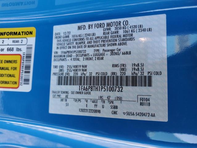 1FA6P8TH1P5100732 - 2023 FORD MUSTANG BLUE photo 12