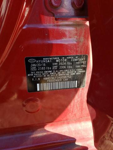 KMHD74LF1HU098752 - 2017 HYUNDAI ELANTRA SE RED photo 12