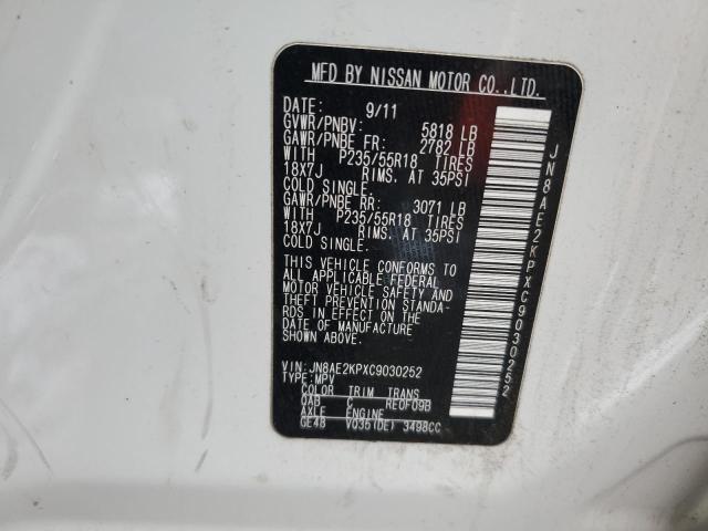 JN8AE2KPXC9030252 - 2012 NISSAN QUEST S WHITE photo 13