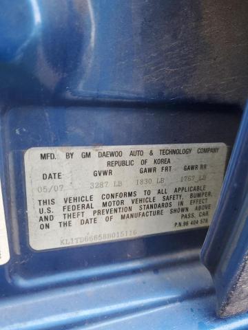 KL1TD66658B015116 - 2008 CHEVROLET AVEO BASE Mavi foto 12