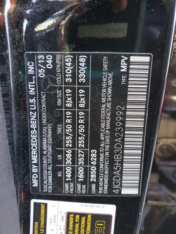 4JGDA5HB3DA239992 - 2013 MERCEDES-BENZ ML 350 4MATIC BLACK photo 14