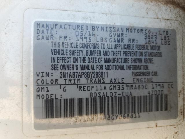 3N1AB7AP8GY288811 - 2016 NISSAN SENTRA S WHITE photo 12