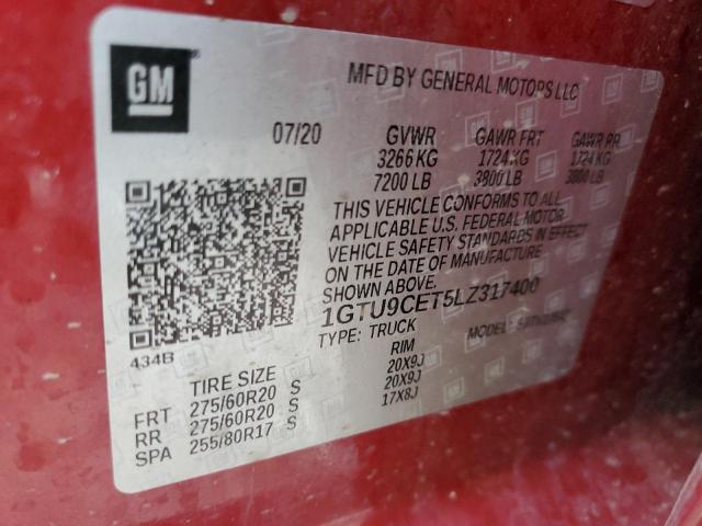 1GTU9CET5LZ317400 - 2020 GMC SIERRA K1500 ELEVATION BURGUNDY photo 13