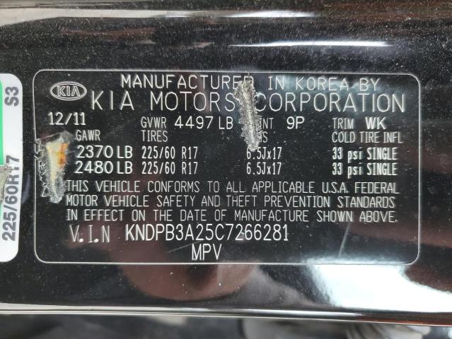 KNDPB3A25C7266281 - 2012 KIA SPORTAGE BASE BLACK photo 12