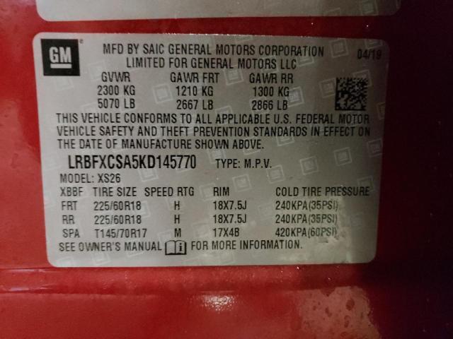 LRBFXCSA5KD145770 - 2019 BUICK ENVISION ESSENCE წითელი ფოტო 13