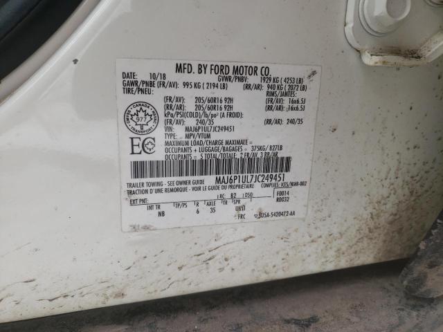 MAJ6P1UL7JC249451 - 2018 FORD ECOSPORT SE WHITE photo 12