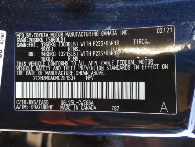 2T2HZMDA0MC281534 - 2021 LEXUS RX 350 BLUE photo 12