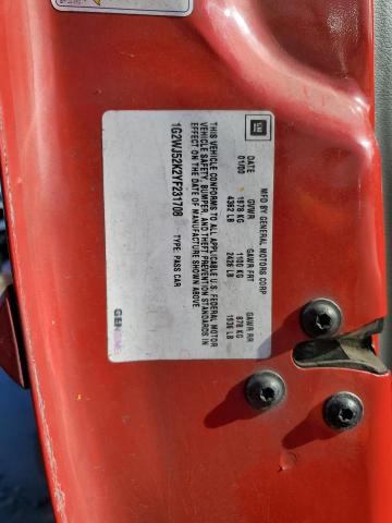 1G2WJ52K2YF231708 - 2000 PONTIAC GRAND PRIX SE წითელი ფოტო 12