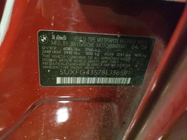 5UXFG43578LJ36591 - 2008 BMW X6 XDRIVE35I Bordeaux Foto 13