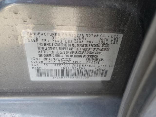 3N1AB7AP5JY262030 - 2018 NISSAN SENTRA S GRAY photo 12