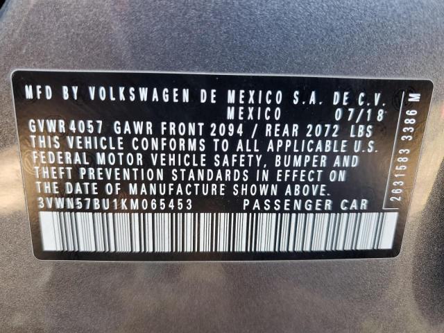 3VWN57BU1KM065453 - 2019 VOLKSWAGEN JETTA S GRAY photo 12